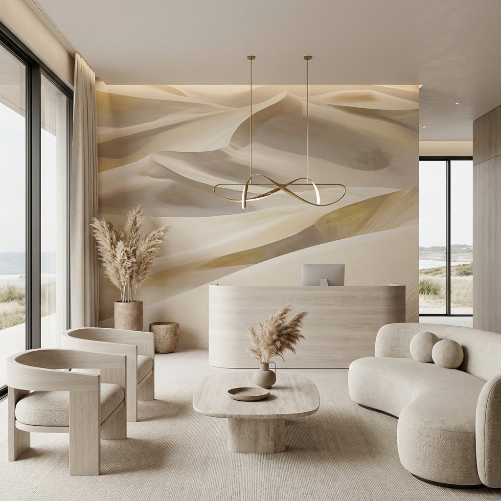 Recepción de hotel con empapelado